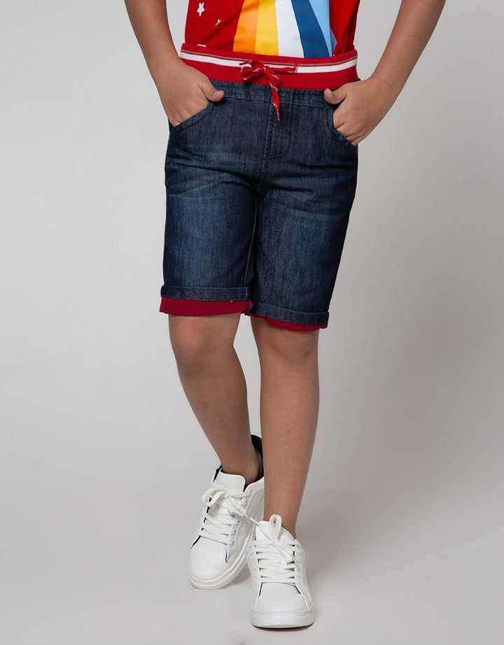 Little M Denim Shorts Rib Kombinasi Kaki