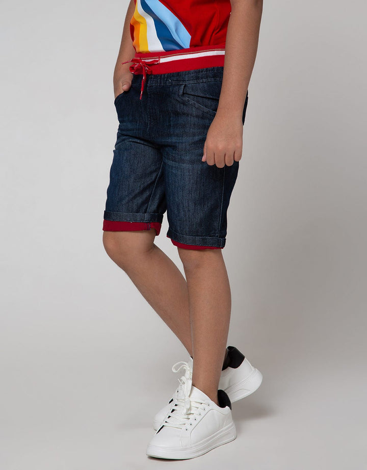 Little M Denim Shorts Rib Kombinasi Kaki