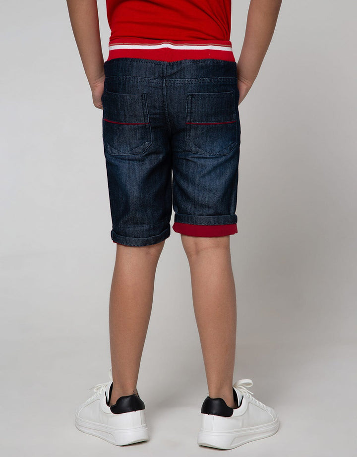 Little M Denim Shorts Rib Kombinasi Kaki