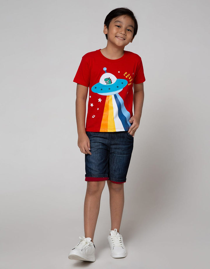 Little M Denim Shorts Rib Kombinasi Kaki