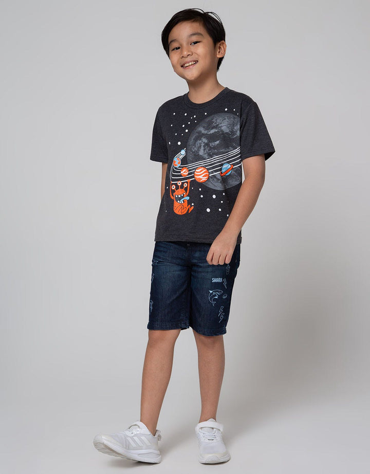 Little M Denim Short Pantsrib Non Fish Print