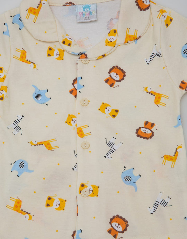 Pipiniko Top - Bottom Set Boys Full Print Lion N Friend