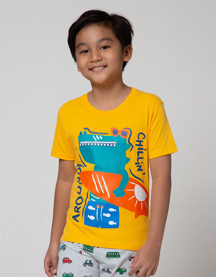 Little M Short Sleeve T-Shirt Dino Surf Teeth Zipper