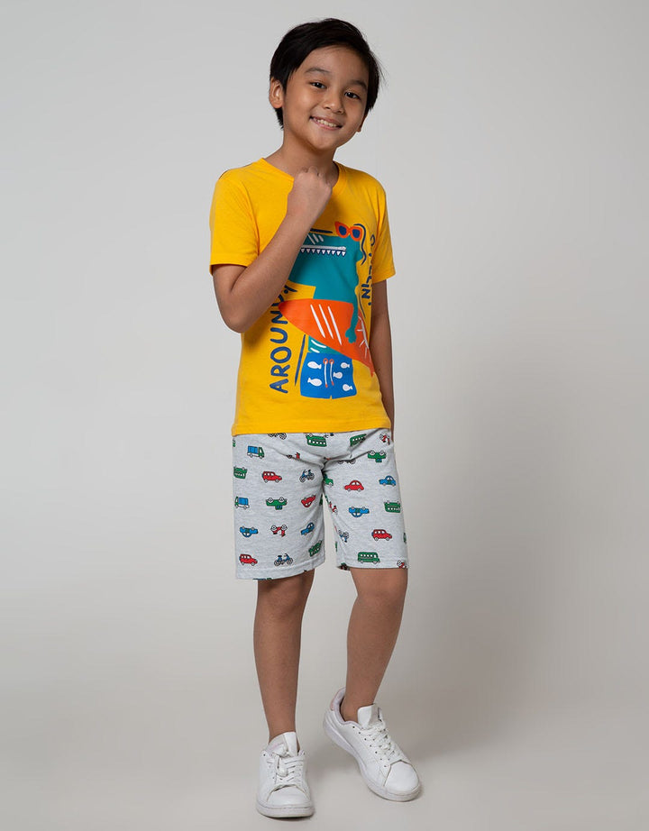 Little M Short Sleeve T-Shirt Dino Surf Teeth Zipper