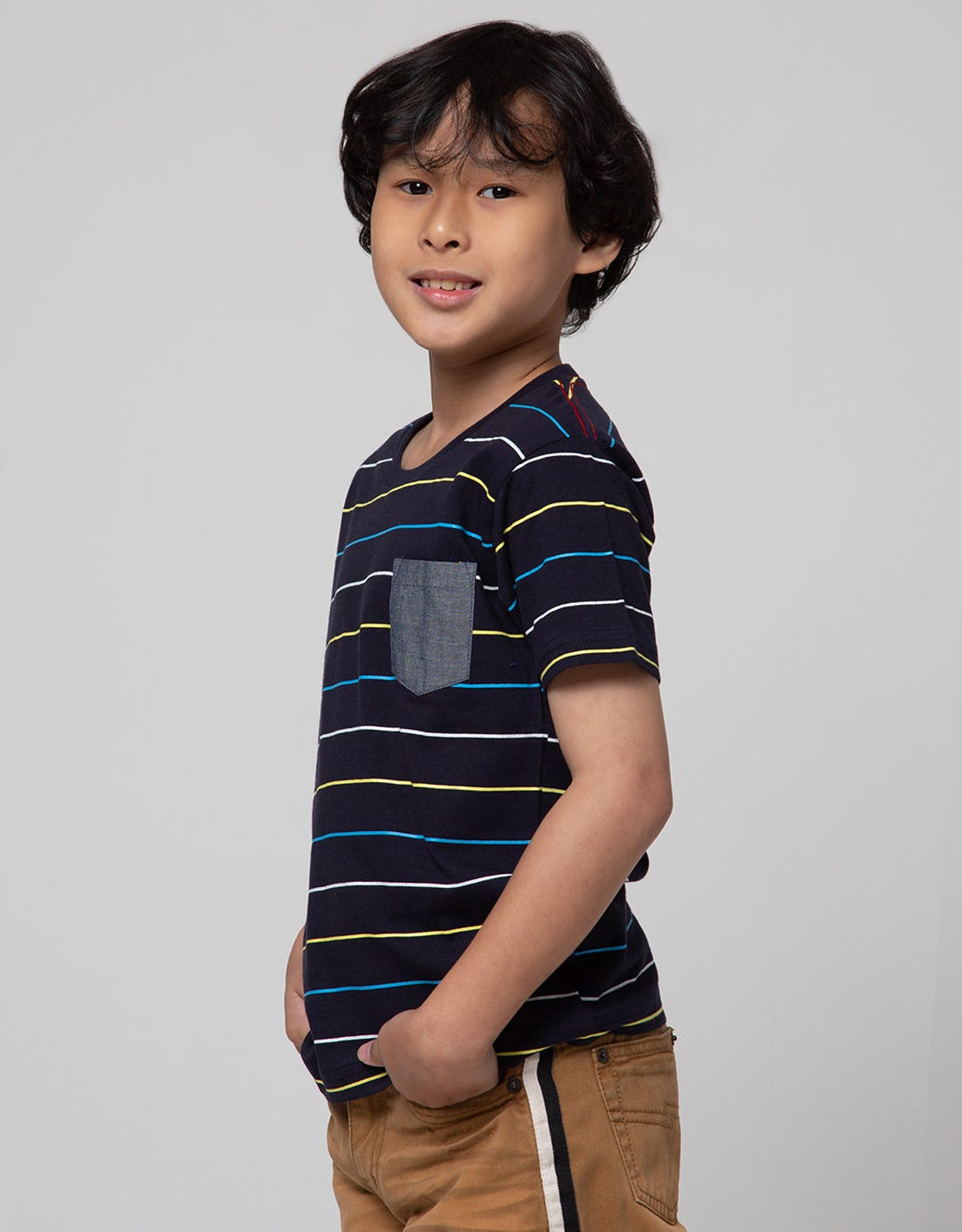 Little M Stripe Pocket Boys T-Shirt