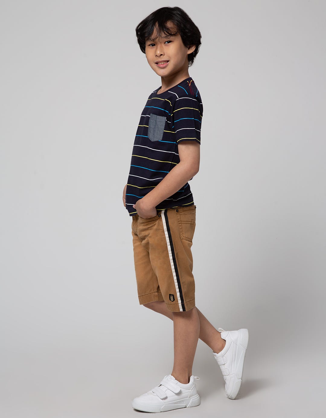 Little M Stripe Pocket Boys T-Shirt