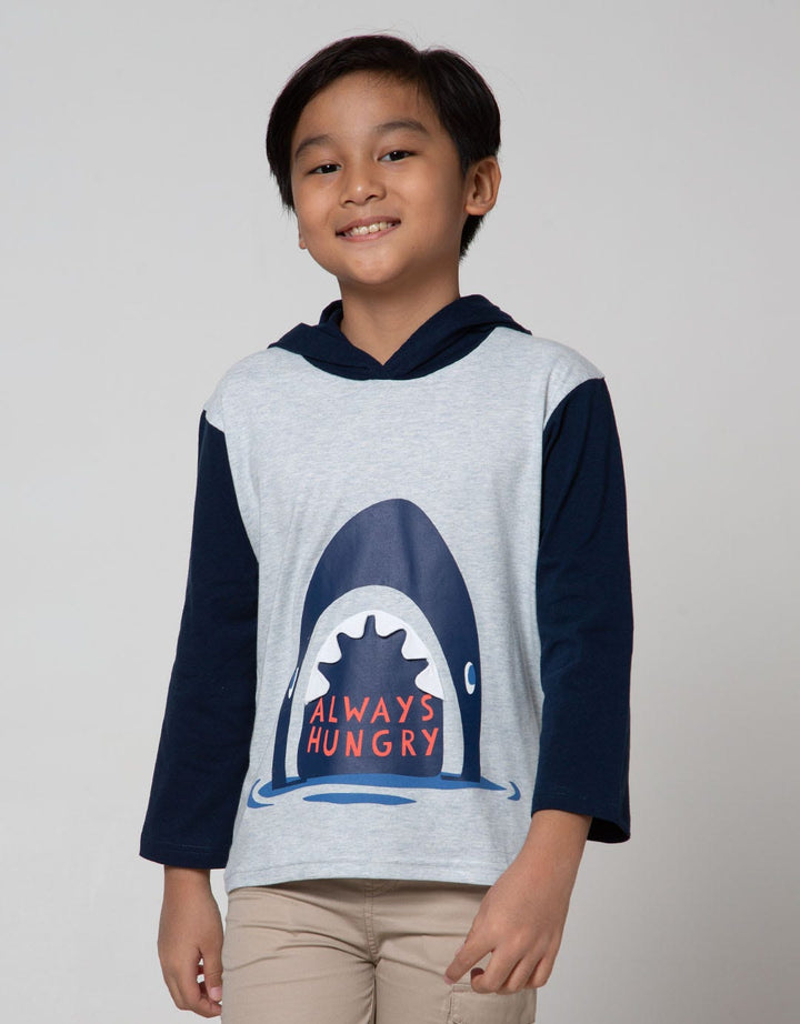 Little M Long Sleeve T-Shirt Shark Hoody Application 