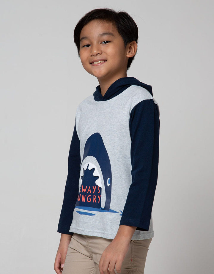 Little M Long Sleeve T-Shirt Shark Hoody Application 