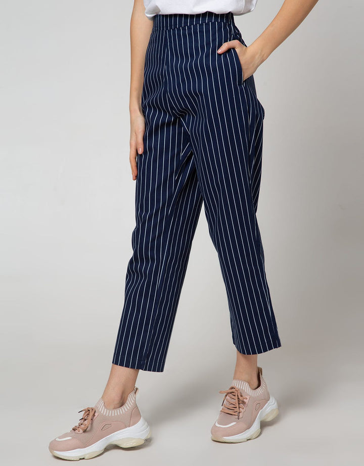 Details Long Pants Basic Striped With String At Waist