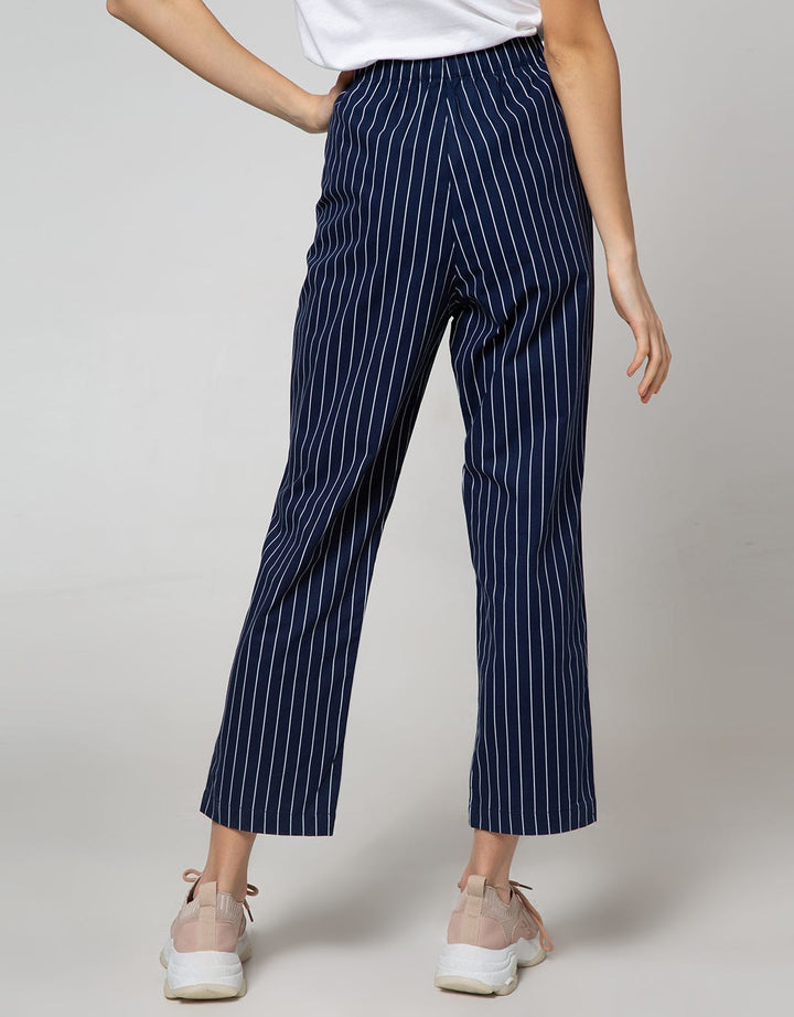 Details Long Pants Basic Striped With String At Waist