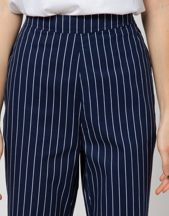 Details Long Pants Basic Striped With String At Waist