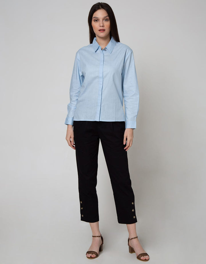 Details Long Pants Semi Tapered Button Opening And Bottom