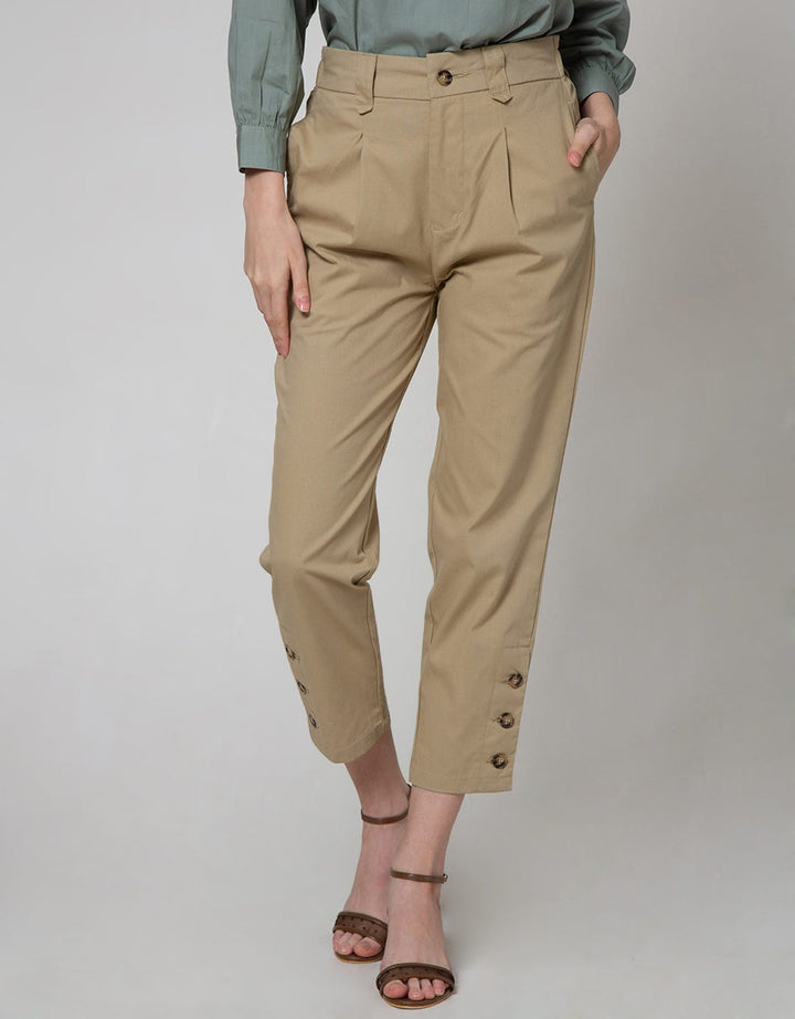 Details Long Pants Semi Tapered Button Opening And Bottom