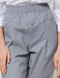 Details Pants Loose Fit With Rubber Waist And Fake Button