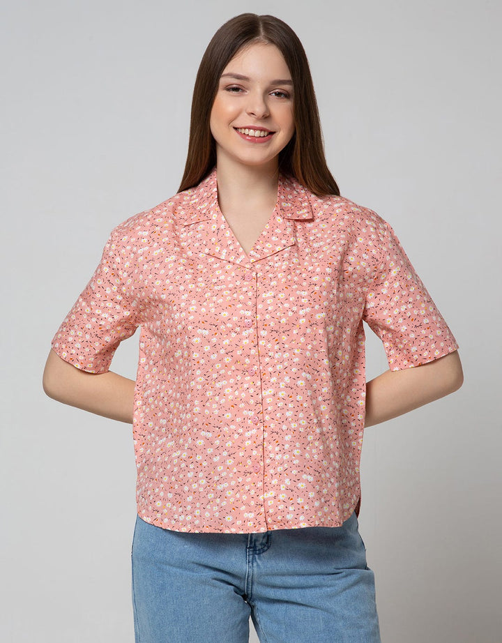 Details Short Sleeve Shirt With Aop Flower