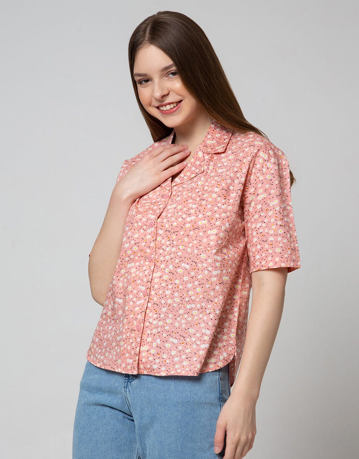 Details Short Sleeve Shirt With Aop Flower