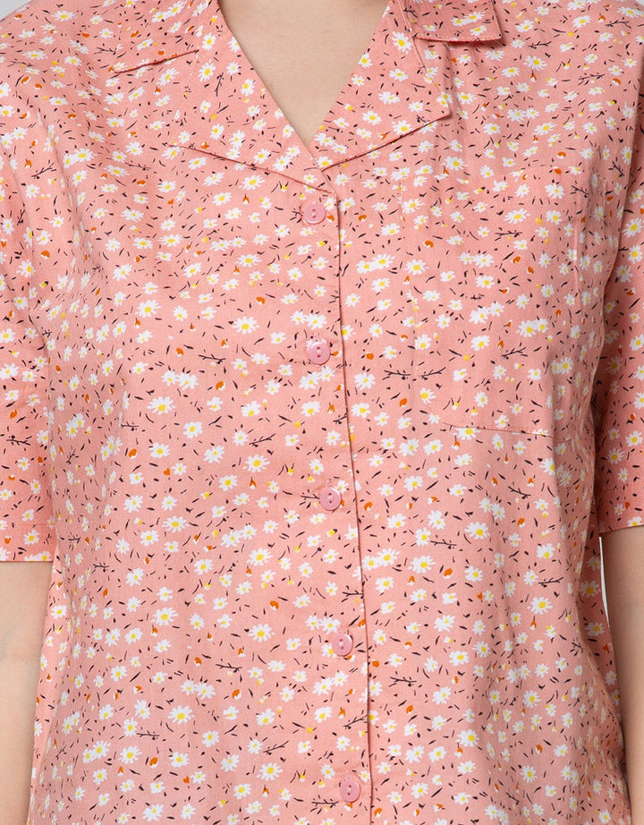 Details Short Sleeve Shirt With Aop Flower