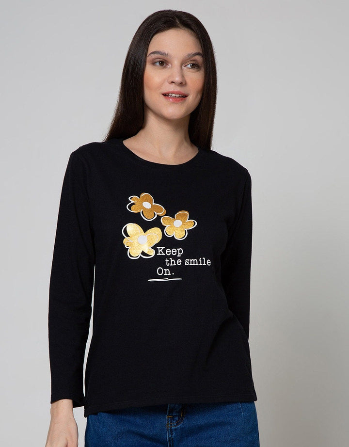 Nevada Long Sleeve T-Shirt Solid Floral Keep The Smile On