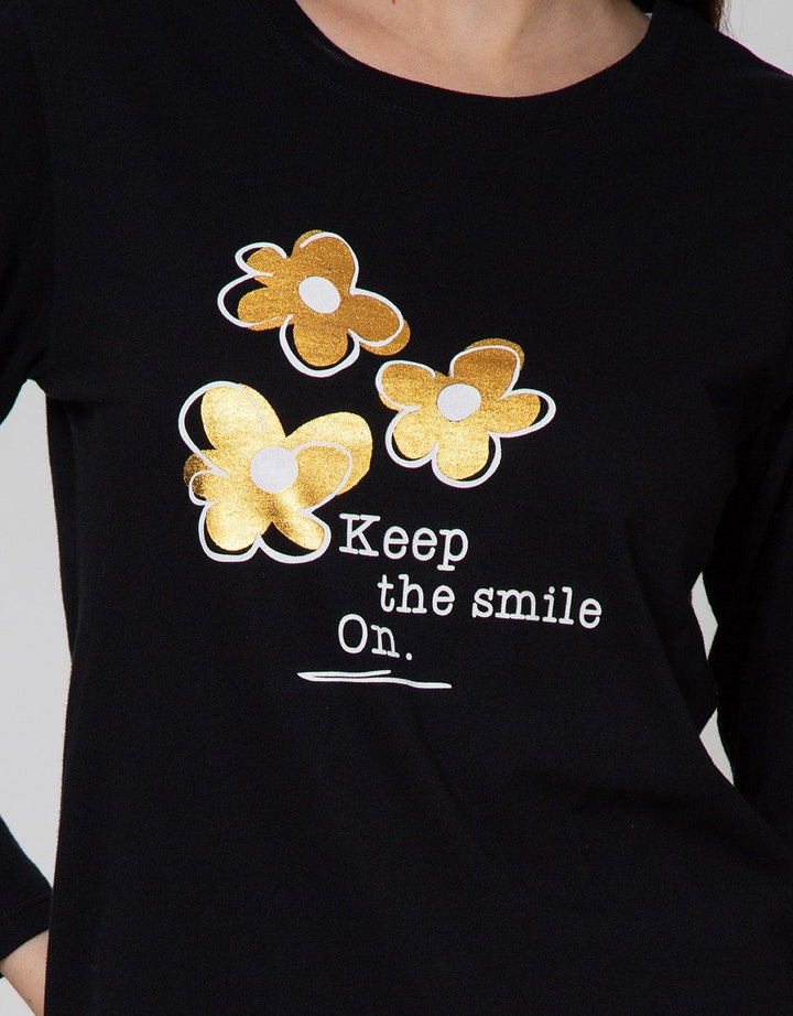 Nevada Long Sleeve T-Shirt Solid Floral Keep The Smile On