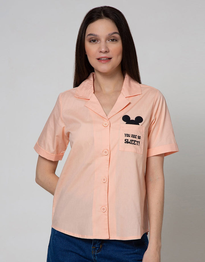 Disney Short Sleeve Shirt Dlish Placket Embro Cupcake