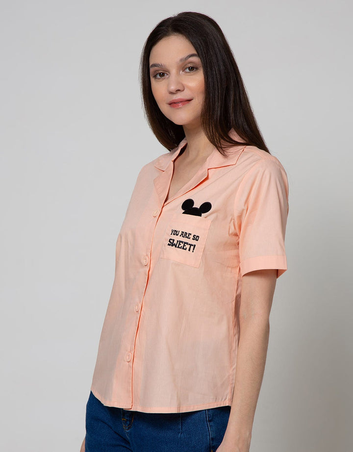 Disney Short Sleeve Shirt Dlish Placket Embro Cupcake