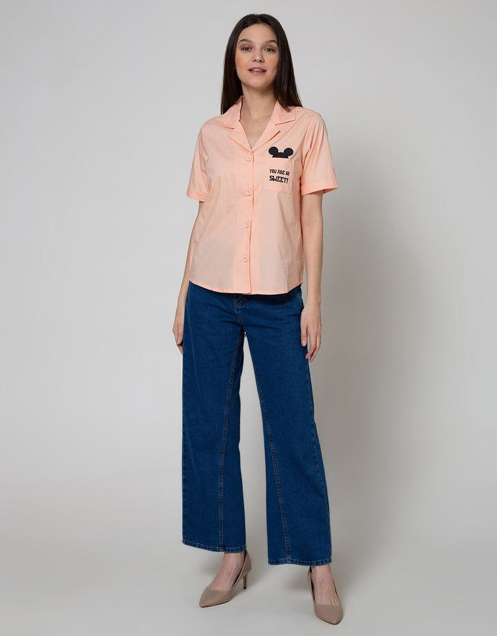 Disney Short Sleeve Shirt Dlish Placket Embro Cupcake