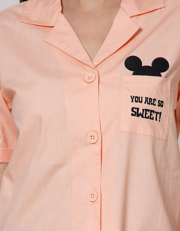 Disney Short Sleeve Shirt Dlish Placket Embro Cupcake