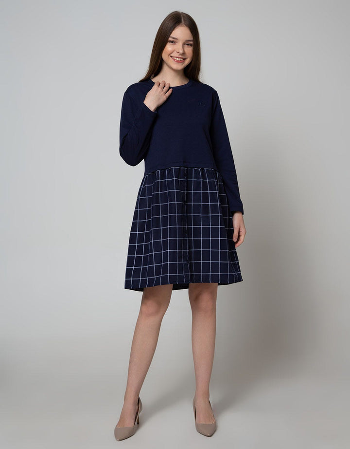 Nevada Long Sleeve Checked Midi Dress