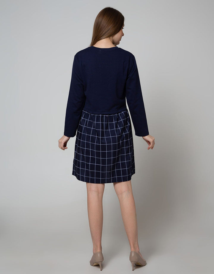 Nevada Long Sleeve Checked Midi Dress