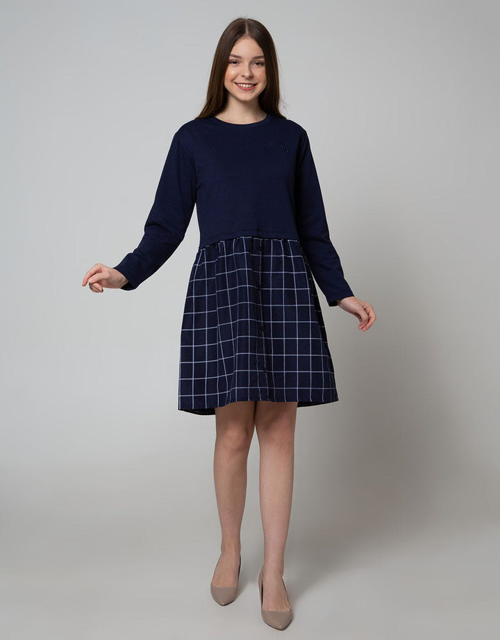 Nevada Long Sleeve Checked Midi Dress
