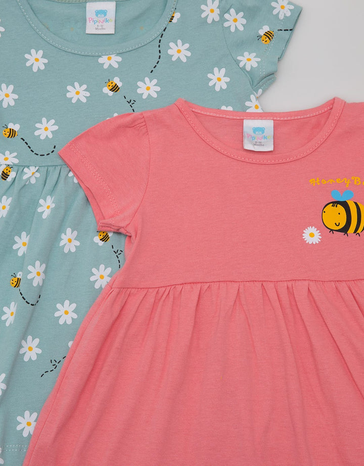 Pipiniko Short Sleeve Midi Dress Multipack Bee And Flower
