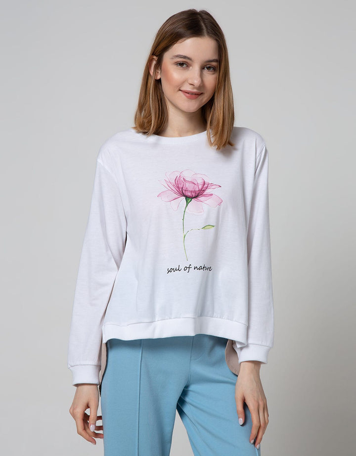 Details Long Sleeve Blouse Knit With Combo Fabric And Print
