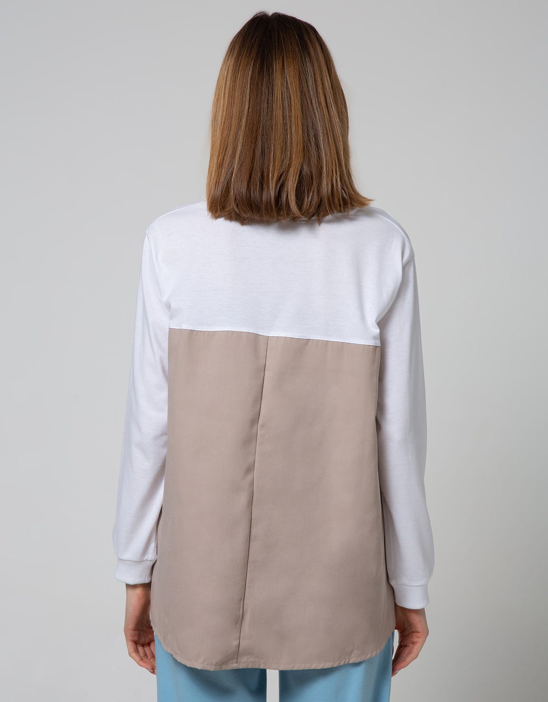 Details Long Sleeve Blouse Knit With Combo Fabric And Print