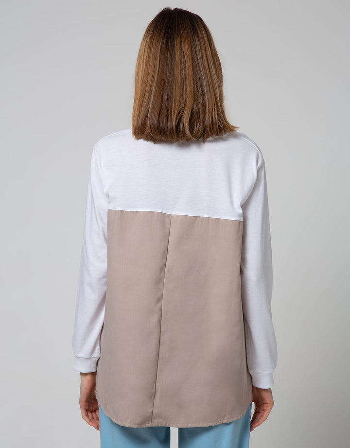 Details Long Sleeve Blouse Knit With Combo Fabric And Print
