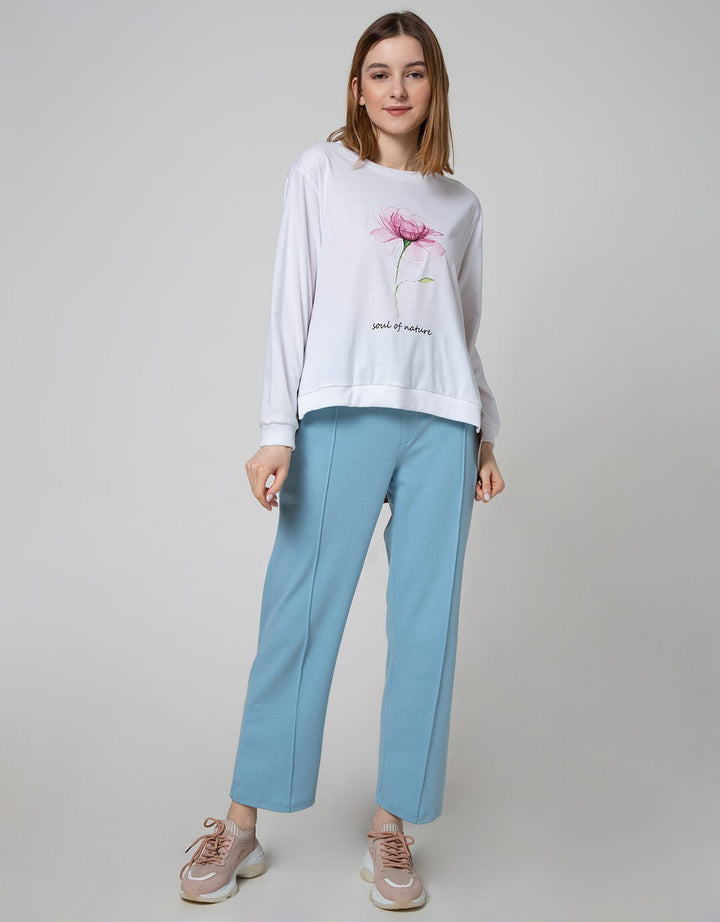 Details Long Sleeve Blouse Knit With Combo Fabric And Print