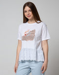 Details Short Sleeve Blouse Knit With Anglais Embro Bottom Print Chest