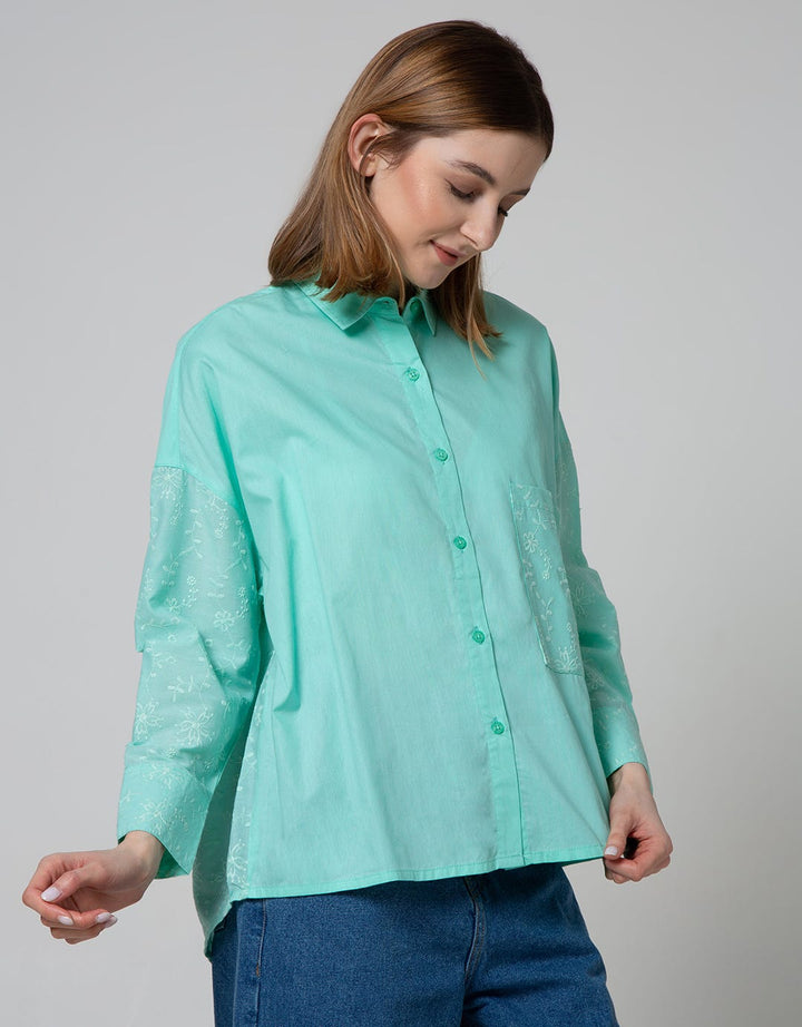 Details Long Sleeve Blouse Open Placket