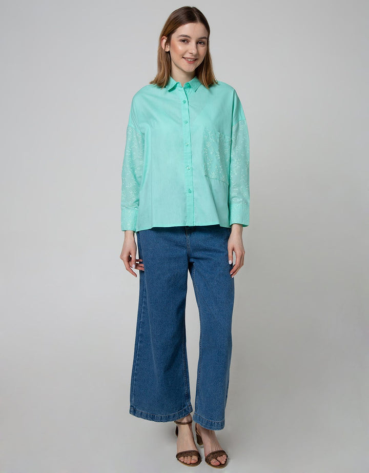 Details Long Sleeve Blouse Open Placket