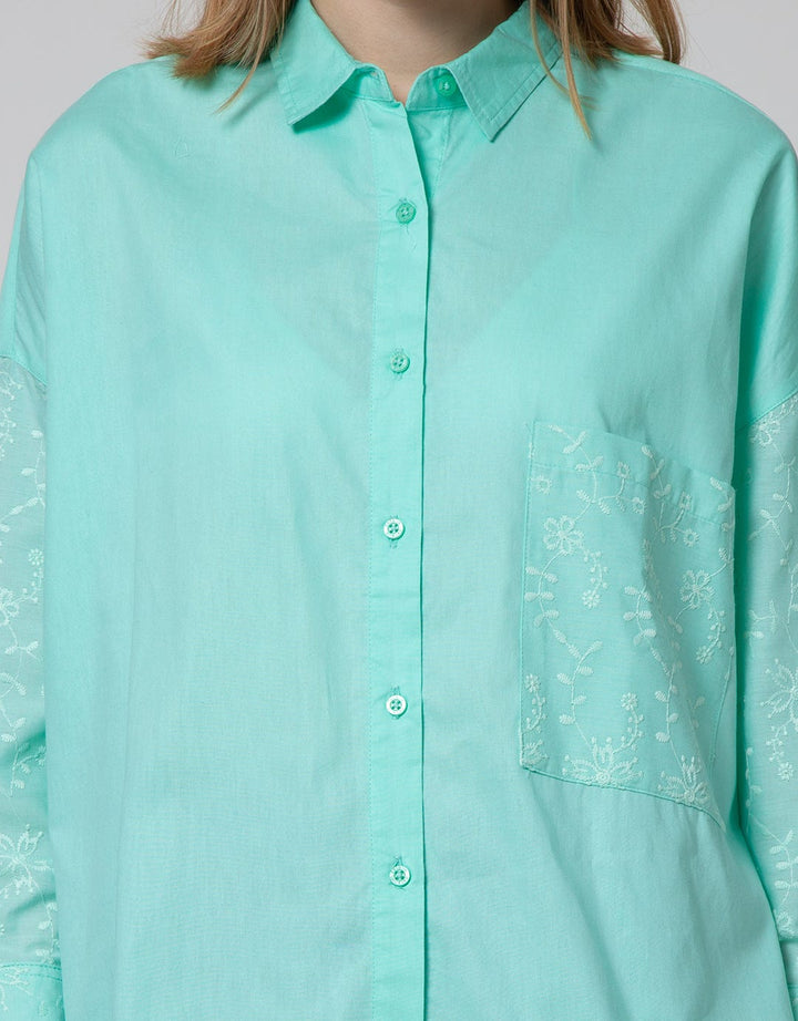 Details Long Sleeve Blouse Open Placket