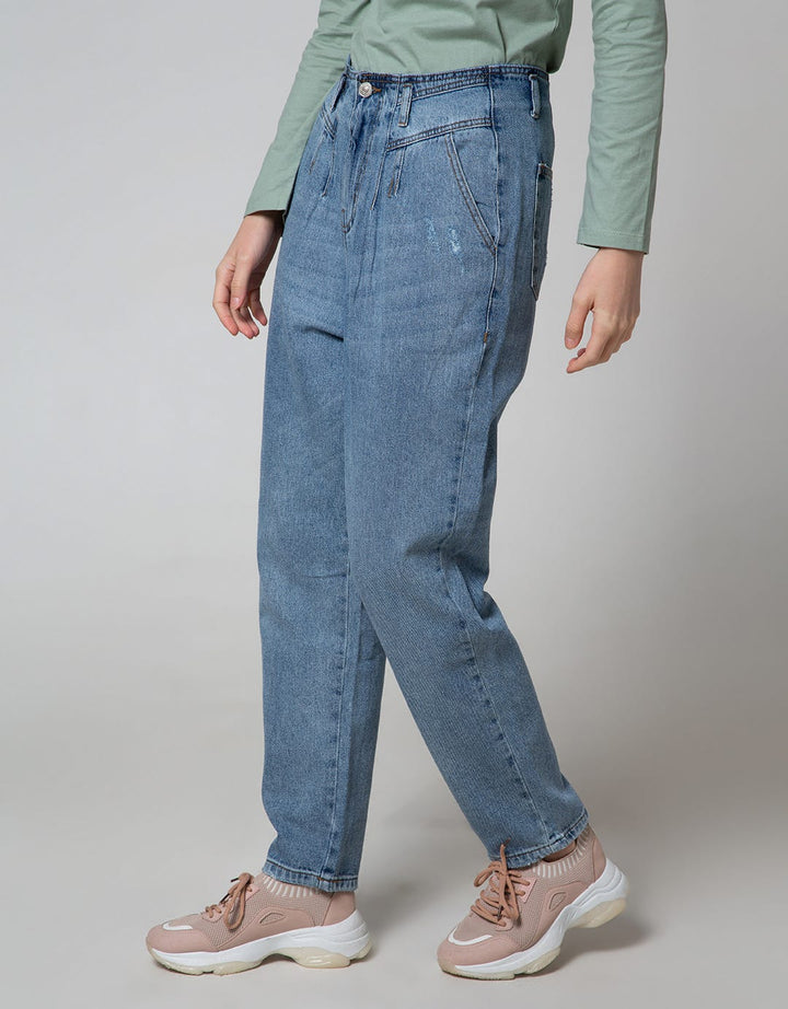 Details Denim Long Pants Highwaist With Tappered Fit