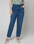 Details Denim Long Pants Highwaist With Tappered Fit