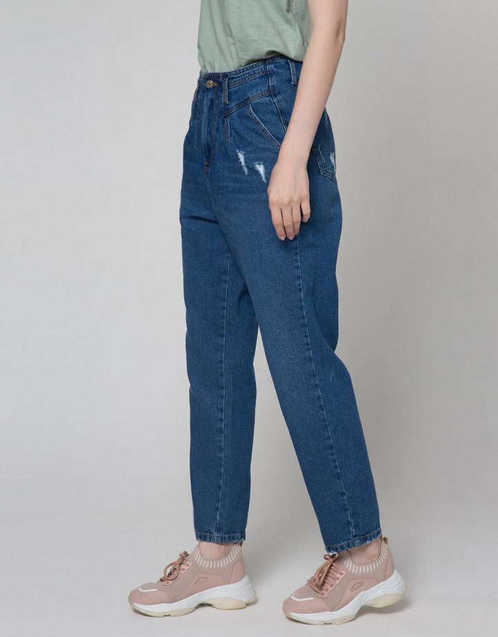 Details Denim Long Pants Highwaist With Tappered Fit