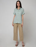 Details Short Sleeve Shirt Top Woven Rayon