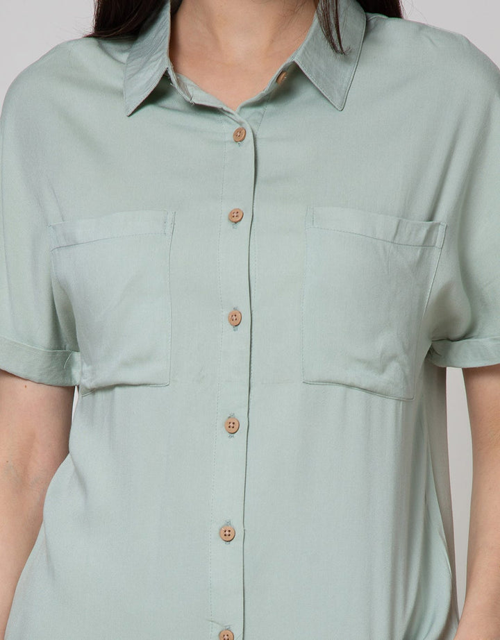 Details Short Sleeve Shirt Top Woven Rayon