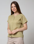 Connexion Short Sleeve Blouse Cotton Dobby Button Down Shirt Turn Up
