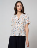 Connexion Short Sleeve Blouse Poly 2 Button Batok With Flower Print Panca