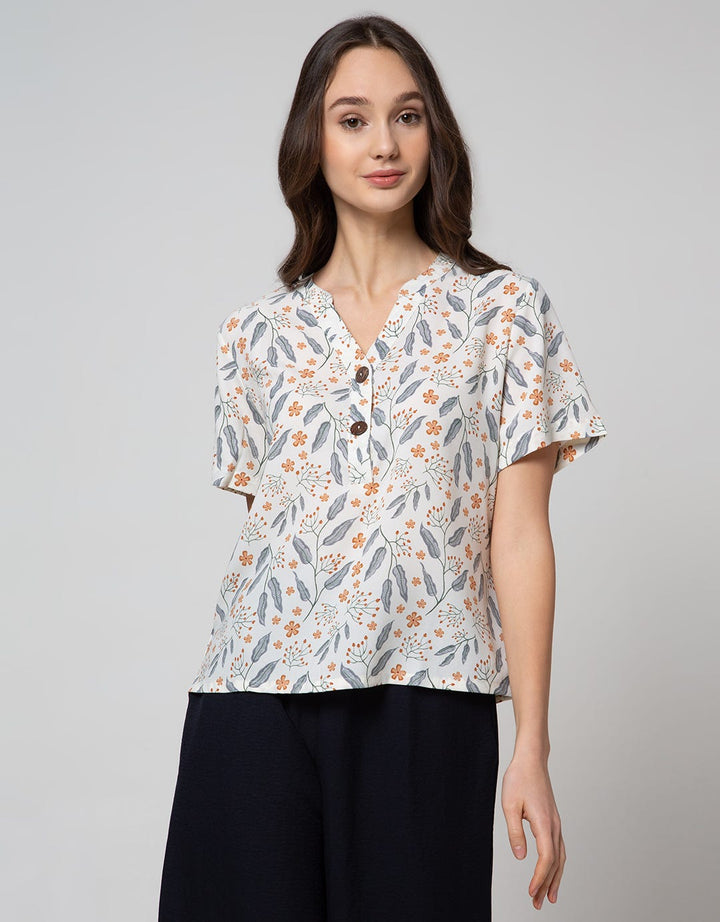 Connexion Short Sleeve Blouse Poly 2 Button Batok With Flower Print Panca