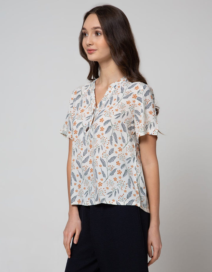 Connexion Short Sleeve Blouse Poly 2 Button Batok With Flower Print Panca