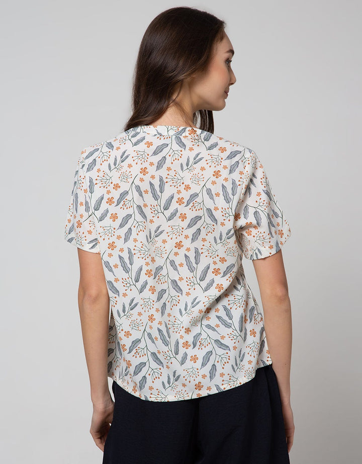 Connexion Short Sleeve Blouse Poly 2 Button Batok With Flower Print Panca