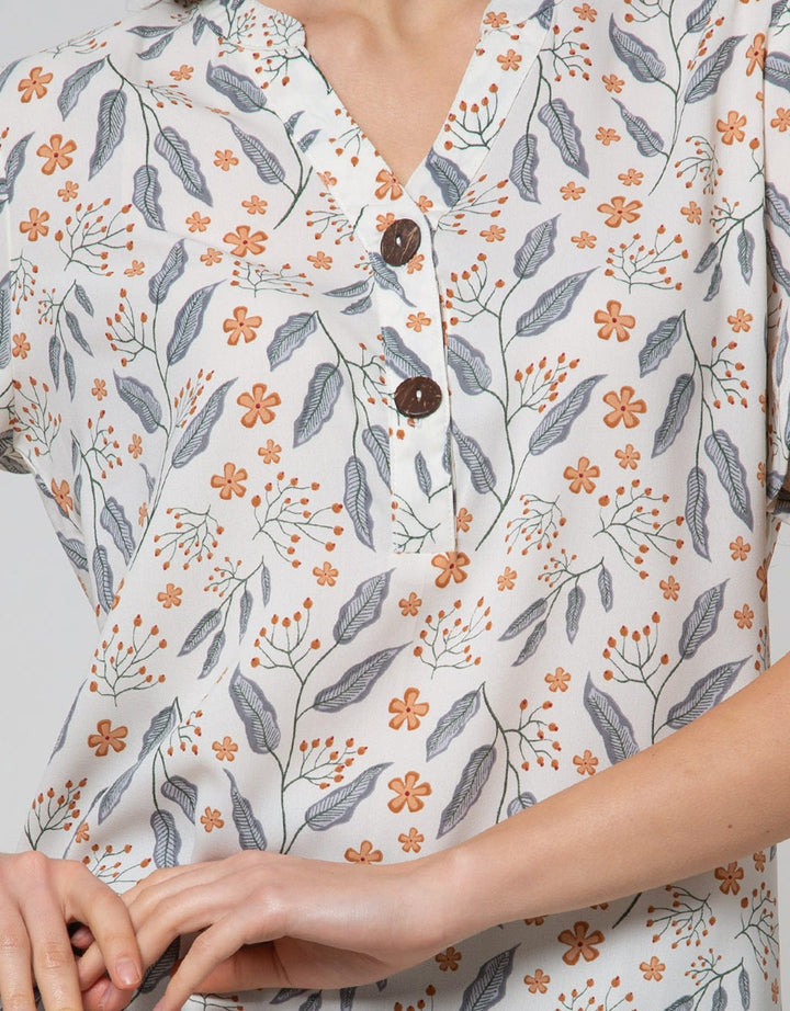 Connexion Short Sleeve Blouse Poly 2 Button Batok With Flower Print Panca
